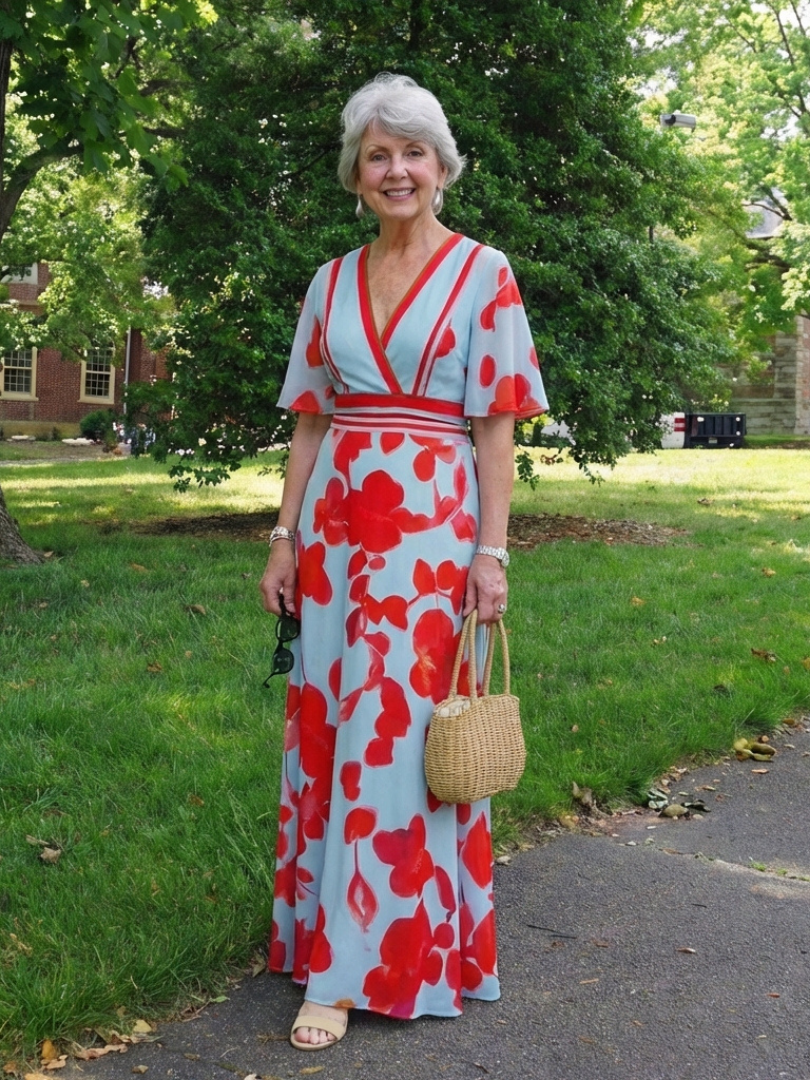 Corinne V Neck Short Sleeve Floral Maxi Dress - Elena Harper