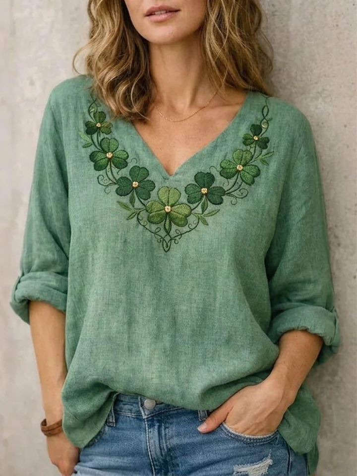 Laferra Loose-Fitting Blouse with Floral Embroidery - Elena Harper