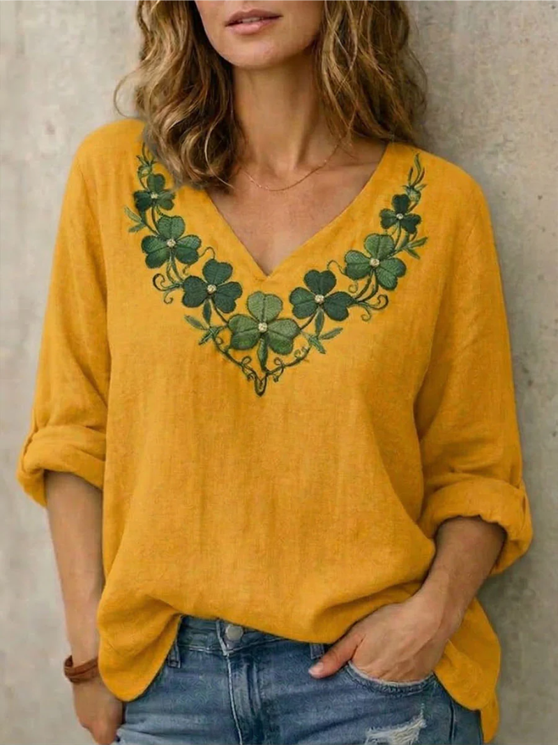 Laferra Loose-Fitting Blouse with Floral Embroidery, view 3 - Elena Harper