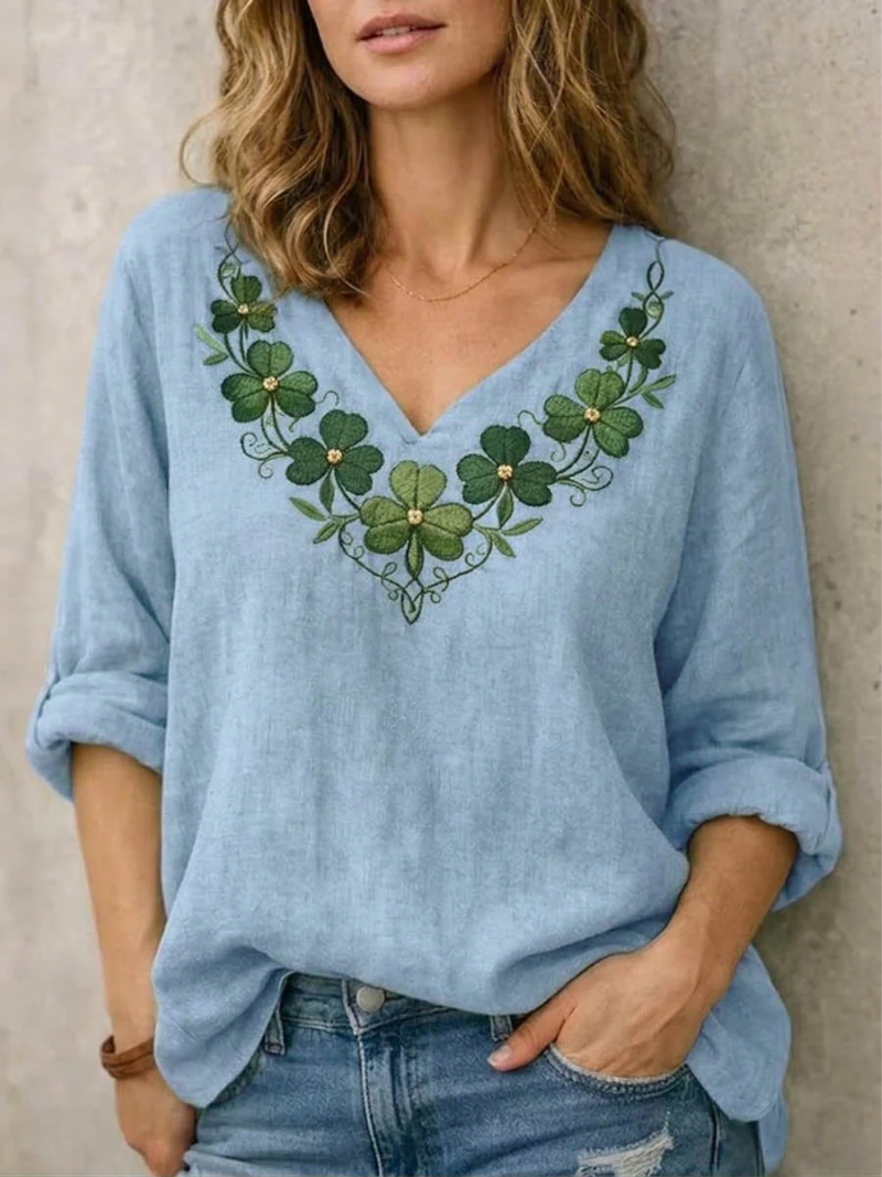 Laferra Loose-Fitting Blouse with Floral Embroidery, view 2 - Elena Harper
