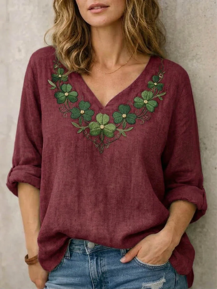 Laferra Loose-Fitting Blouse with Floral Embroidery, view 4 - Elena Harper