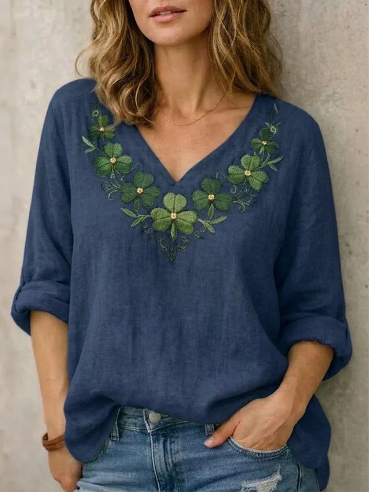 Laferra Loose-Fitting Blouse with Floral Embroidery, view 5 - Elena Harper