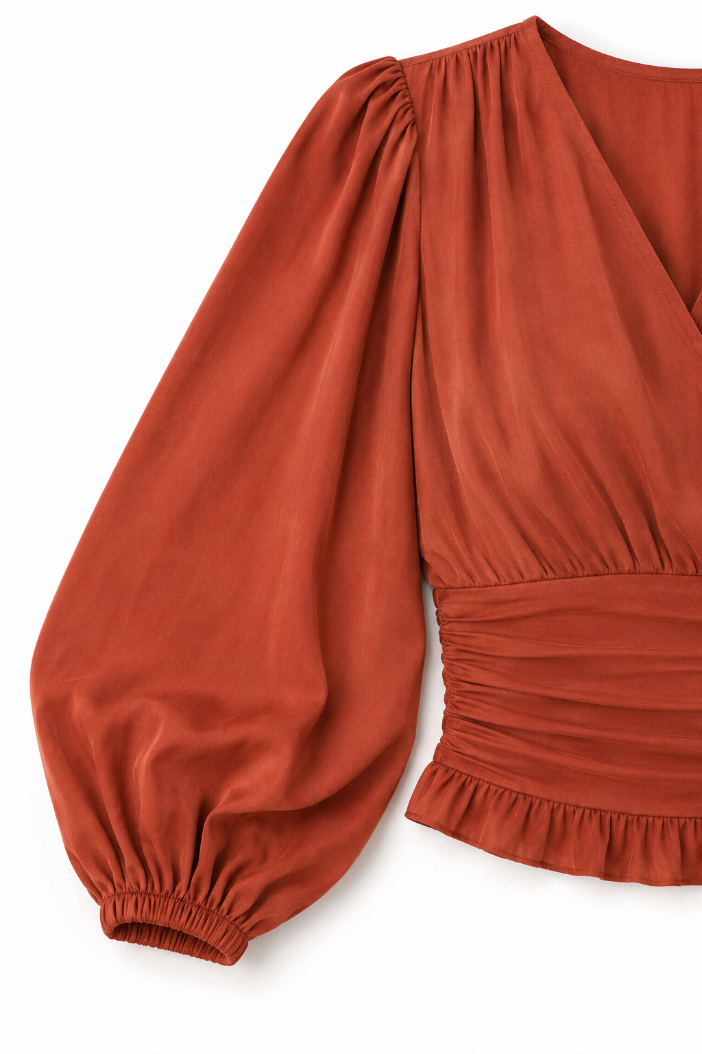 Cinchelle Ruched Waist Puff Sleeve Chiffon Look Blouse - Elena Harper