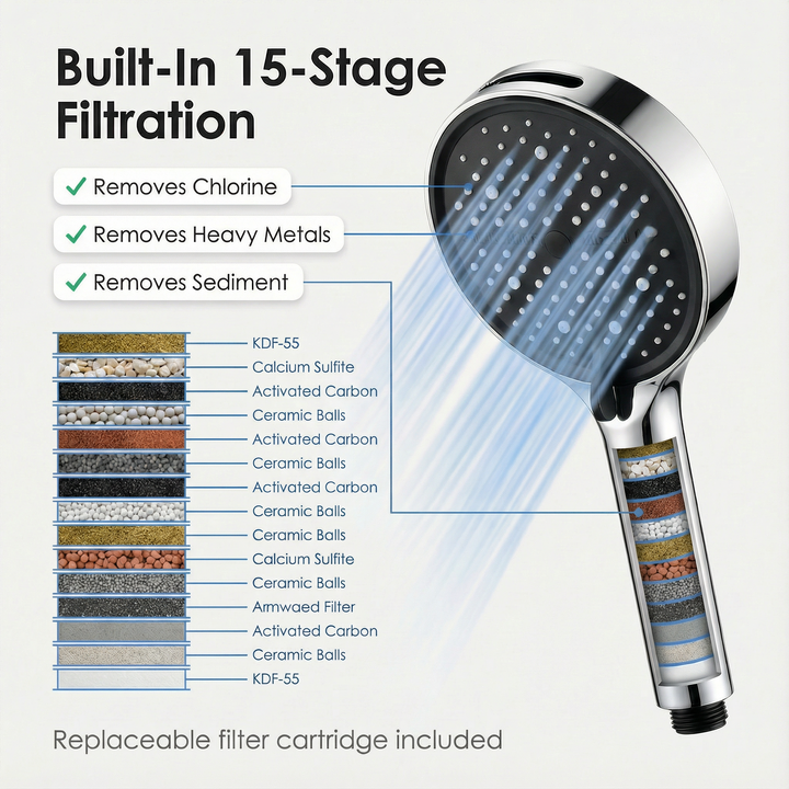 Aquaflow 7 mode filtered shower head for softer hair - Elena Harper