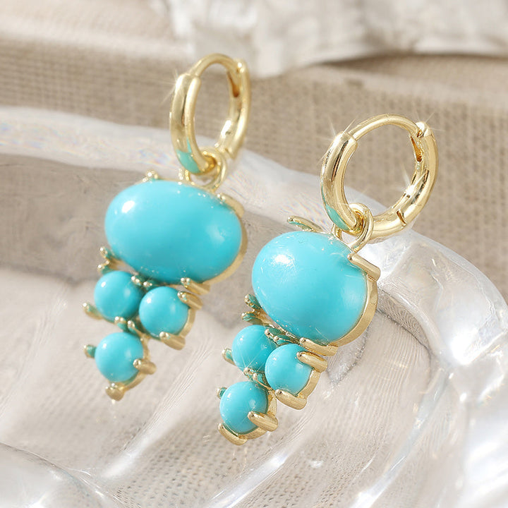 Bohemian Oval Turquoise Cluster Drop Earrings - Elena Harper