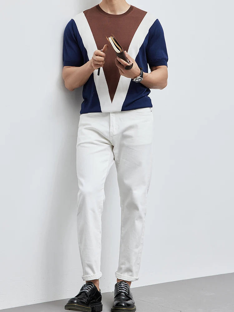 Men's Acetate Blend T-Shirt with Modern Geometric Design - Iván