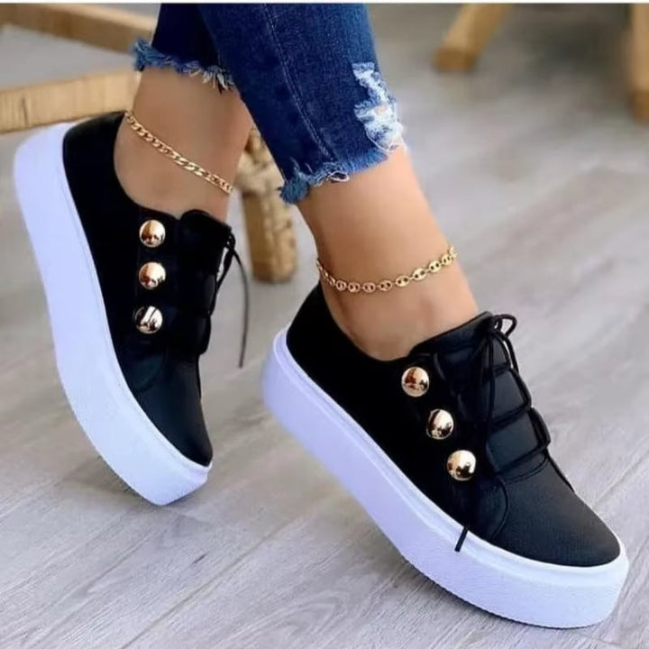 Women's Platform Sneakers with Shiny Finish and Metallic Details - Alma