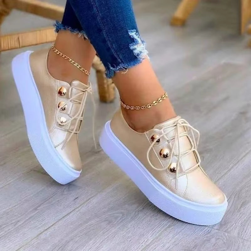 Women's Platform Sneakers with Shiny Finish and Metallic Details - Alma