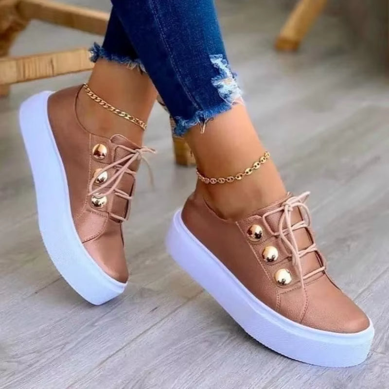 Women's Platform Sneakers with Shiny Finish and Metallic Details - Alma