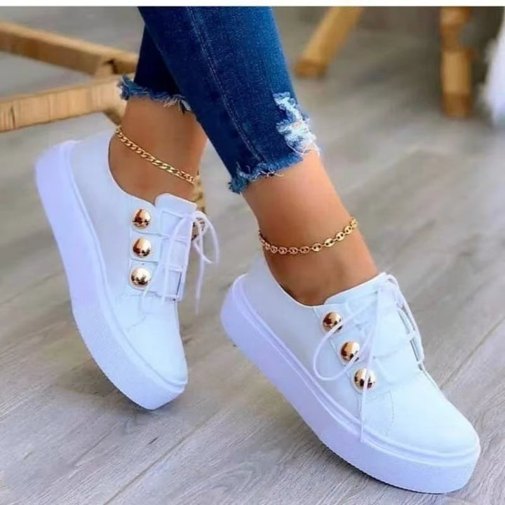 Women's Platform Sneakers with Shiny Finish and Metallic Details - Alma