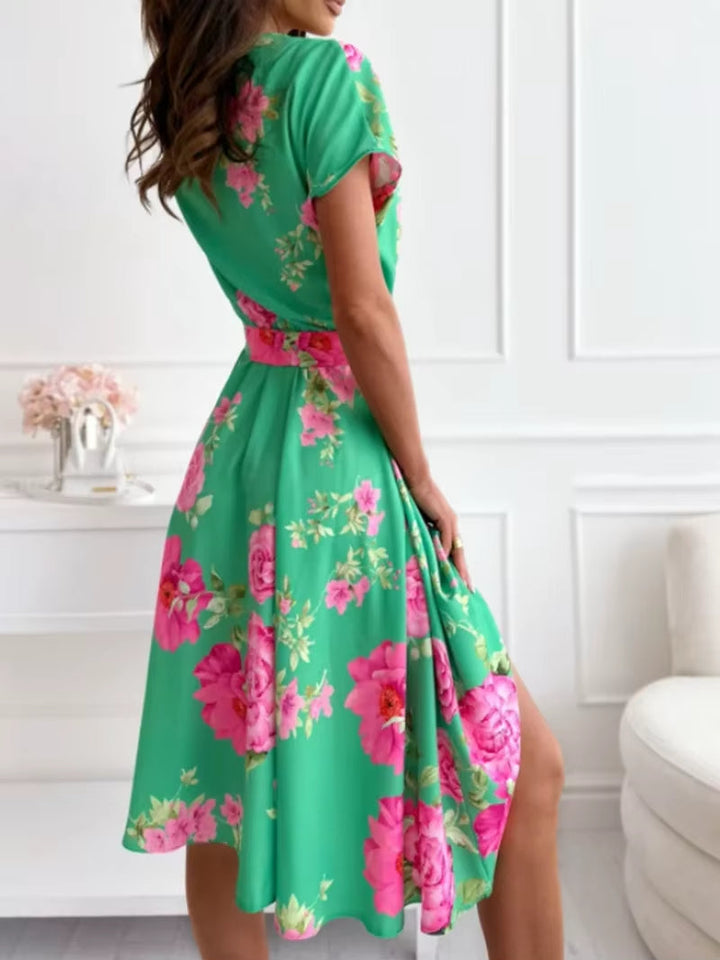 Floral Print Short Sleeve Dress for Women - Mirella