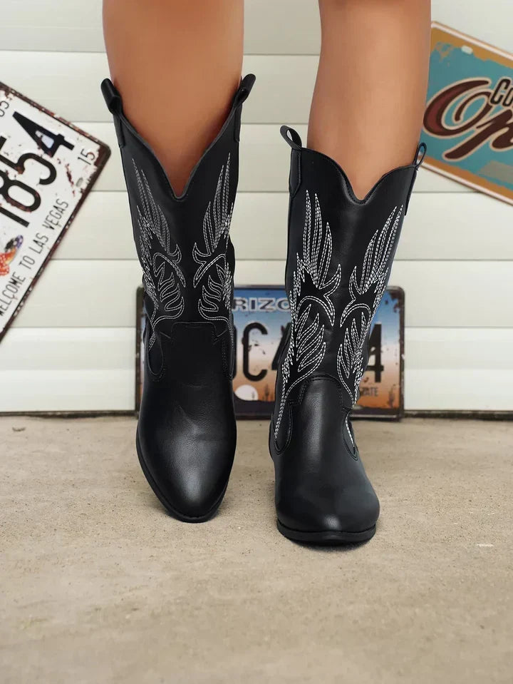 Women's PU Leather Cowboy Boots with Soft Lining - Clara
