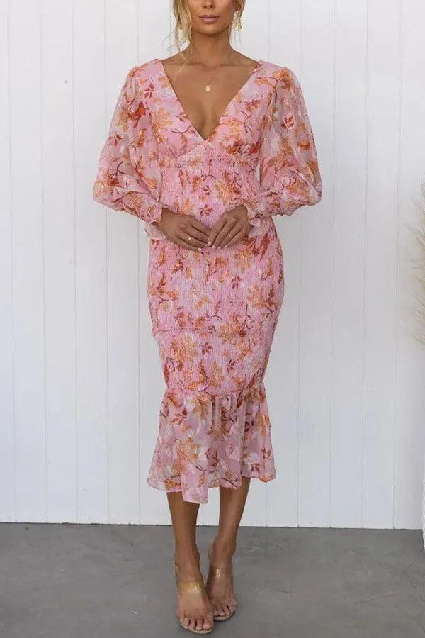 Melissa - Floral Ruffle Midi Dress