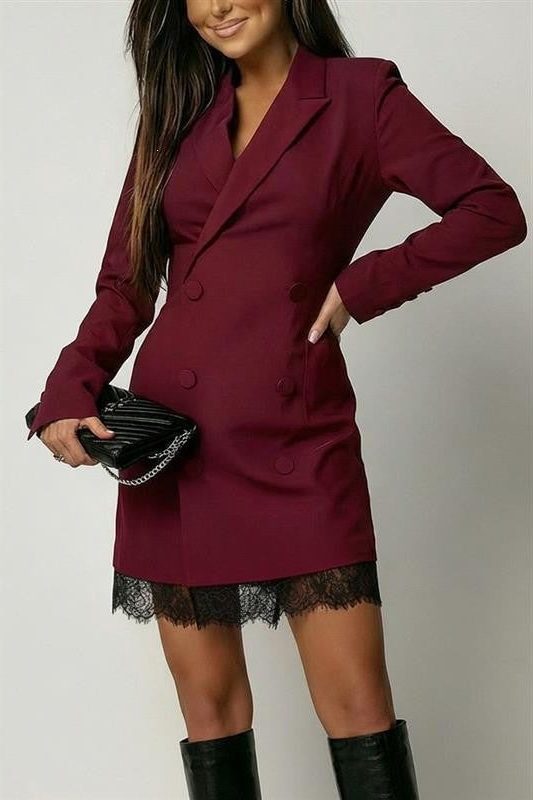 Lace Double-Breasted Blazer Dress for Women