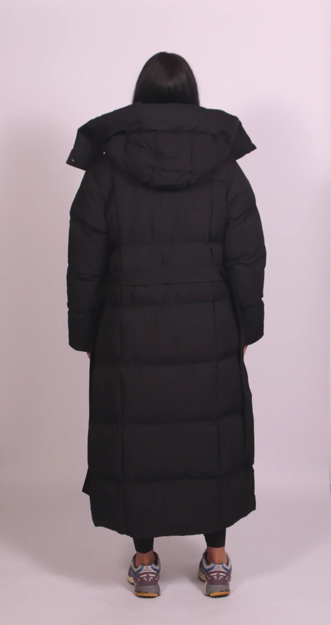 Long Hooded Belted Women's Puffer Coat
