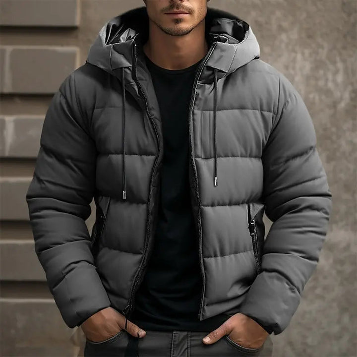 Men's Quilted Hooded Puffer Jacket with Zippered Pockets