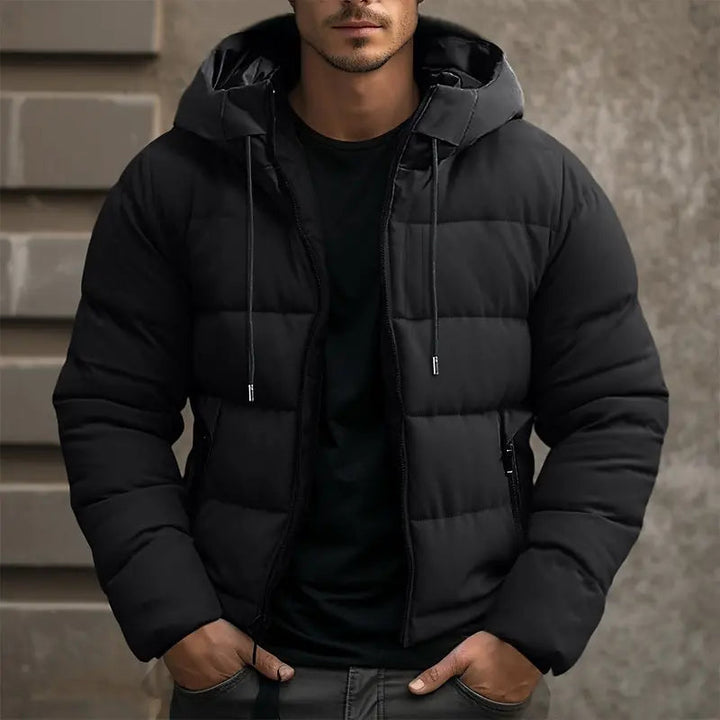 Men's Quilted Hooded Puffer Jacket with Zippered Pockets