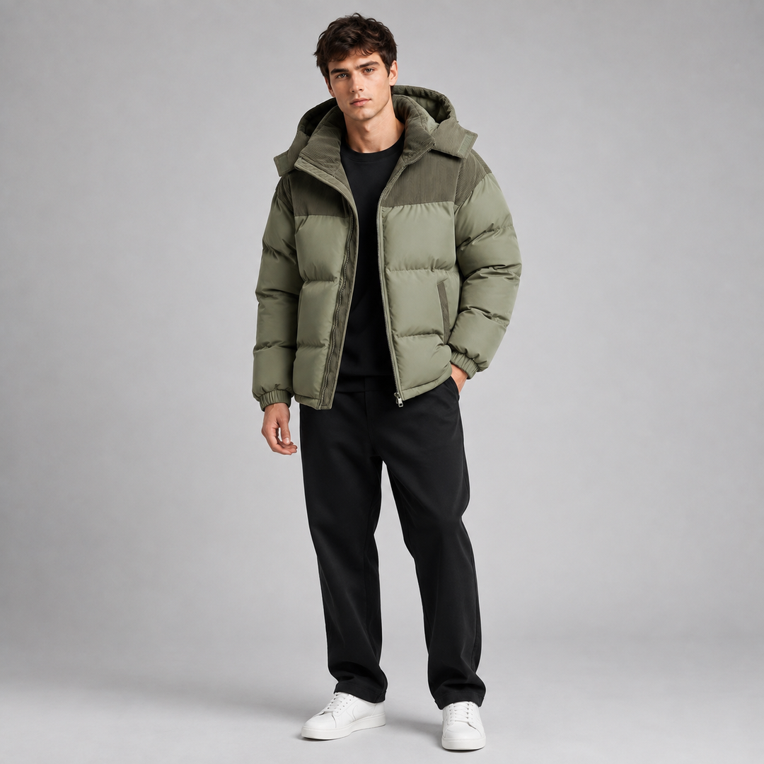 Oversized Quilted Hooded Men's Puffer Jacket - Elena Harper