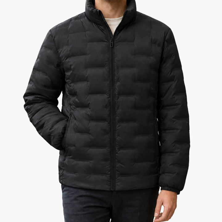 Men's Quilted Zip-Up Puffer Jacket with High Collar
