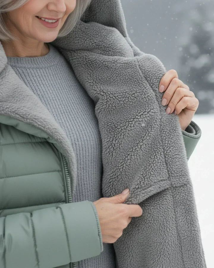 Long Women's Hooded Padded Coat with Flared Cut