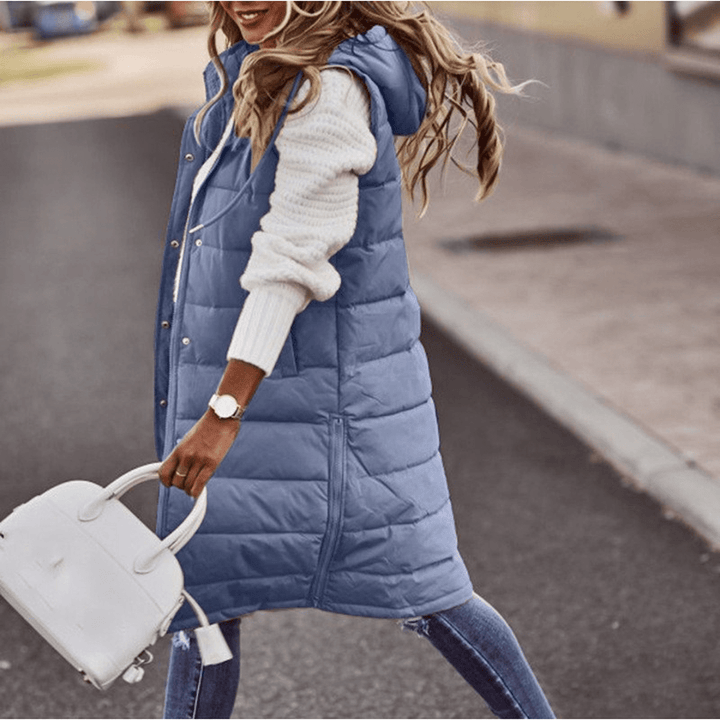 Long Hooded Sleeveless Women's Down Jacket