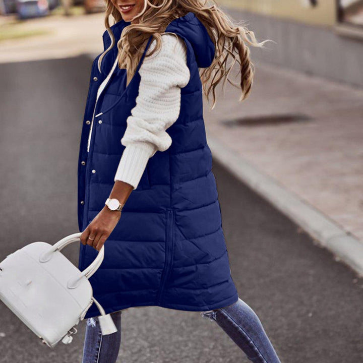 Long Hooded Sleeveless Women's Down Jacket