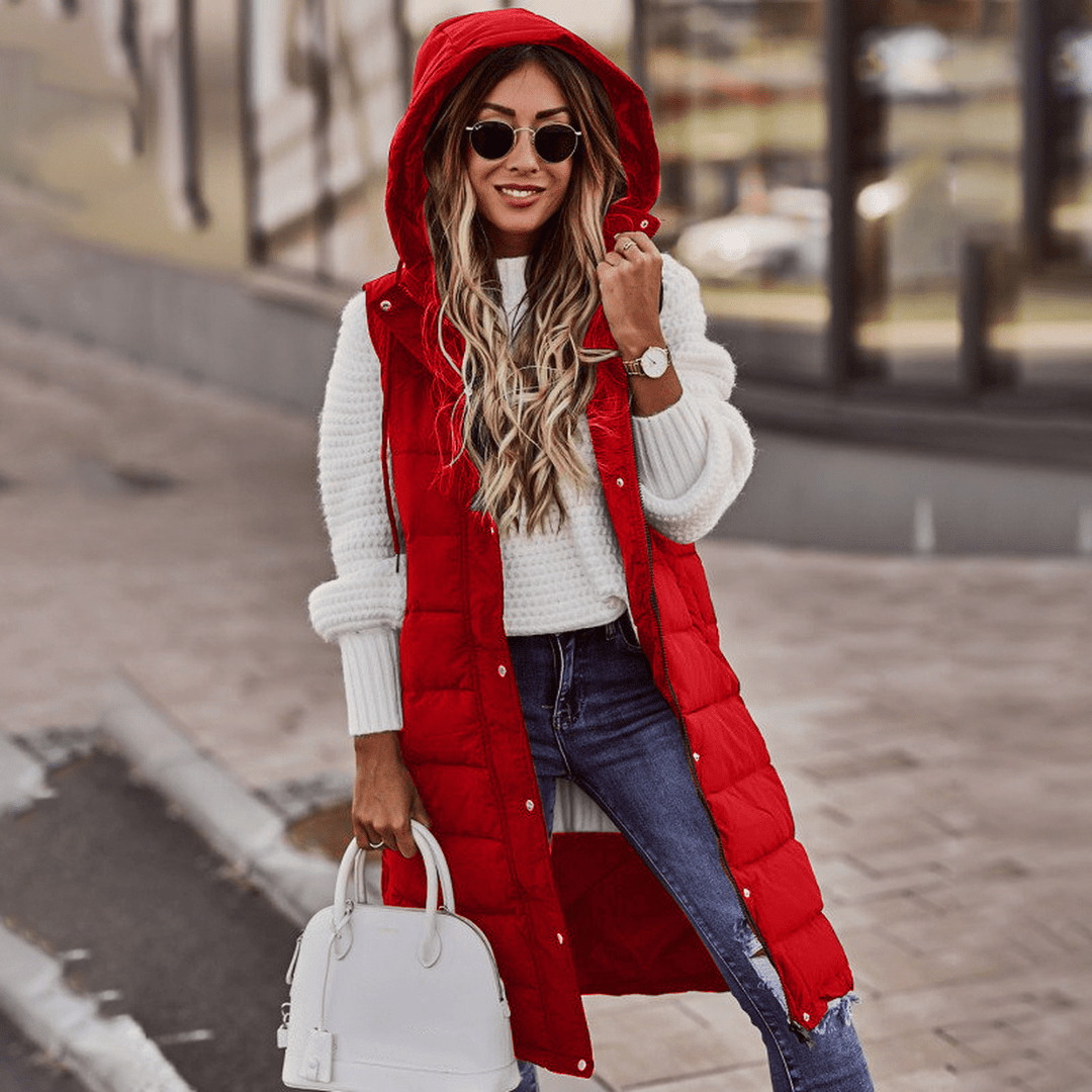 Long Hooded Sleeveless Women's Down Jacket