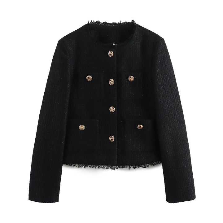 Women's Textured Blazer Gold Button Front with Patch Pockets