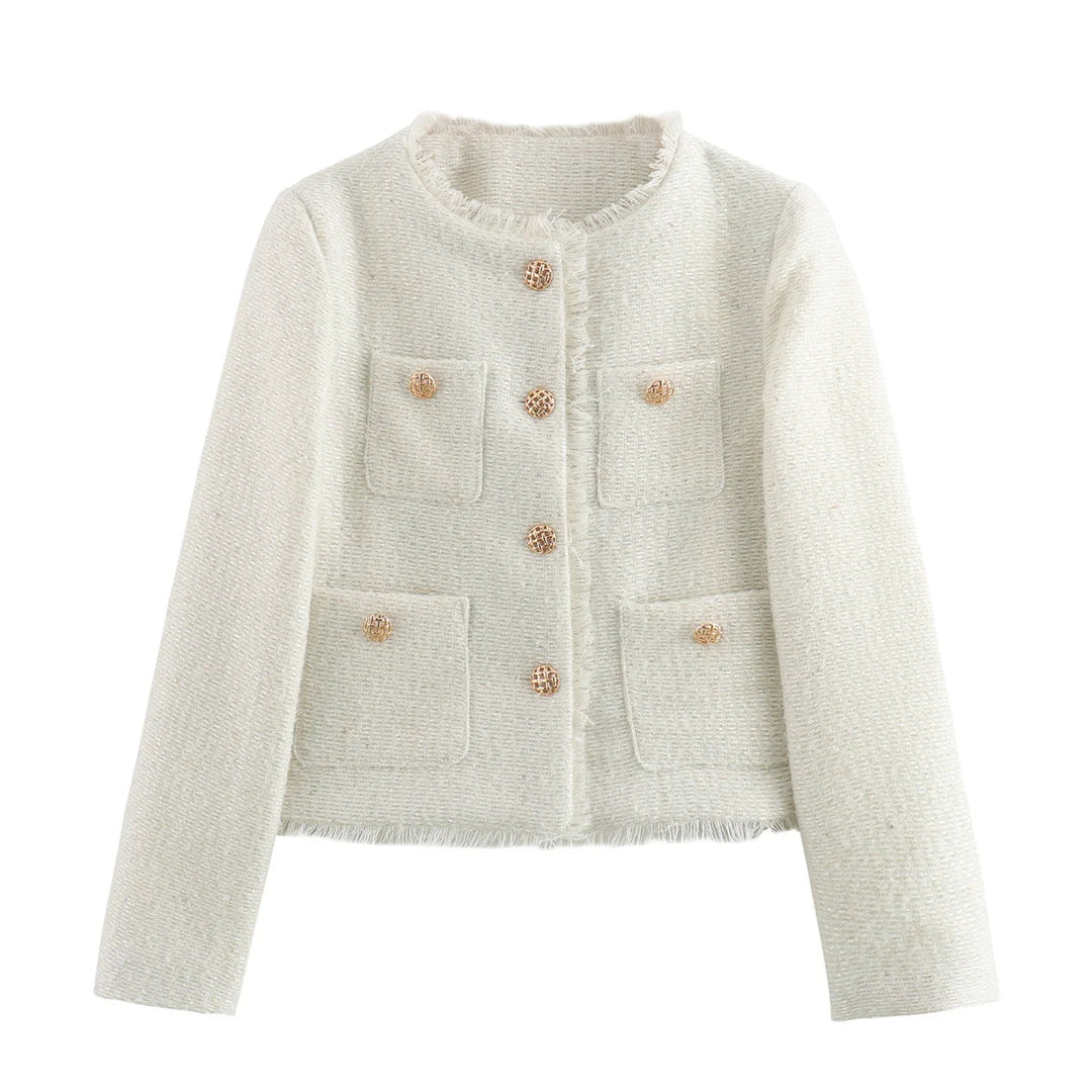 Women's Textured Blazer Gold Button Front with Patch Pockets