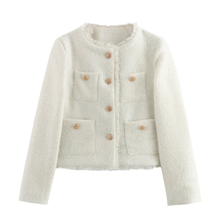 Women's Textured Blazer Gold Button Front with Patch Pockets