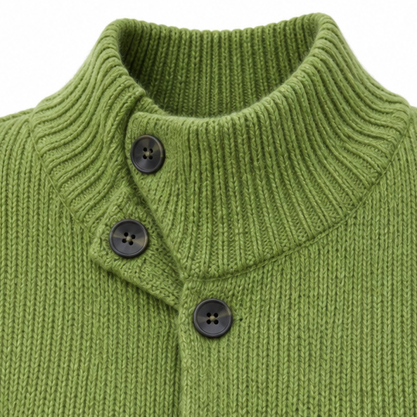 Diavelle Diagonal Button High-Collar Knit Cardigan - Elena Harper