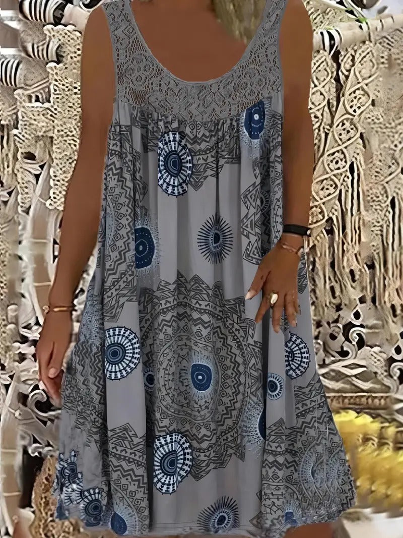 Allure - Embroidered Dress with Tile Print