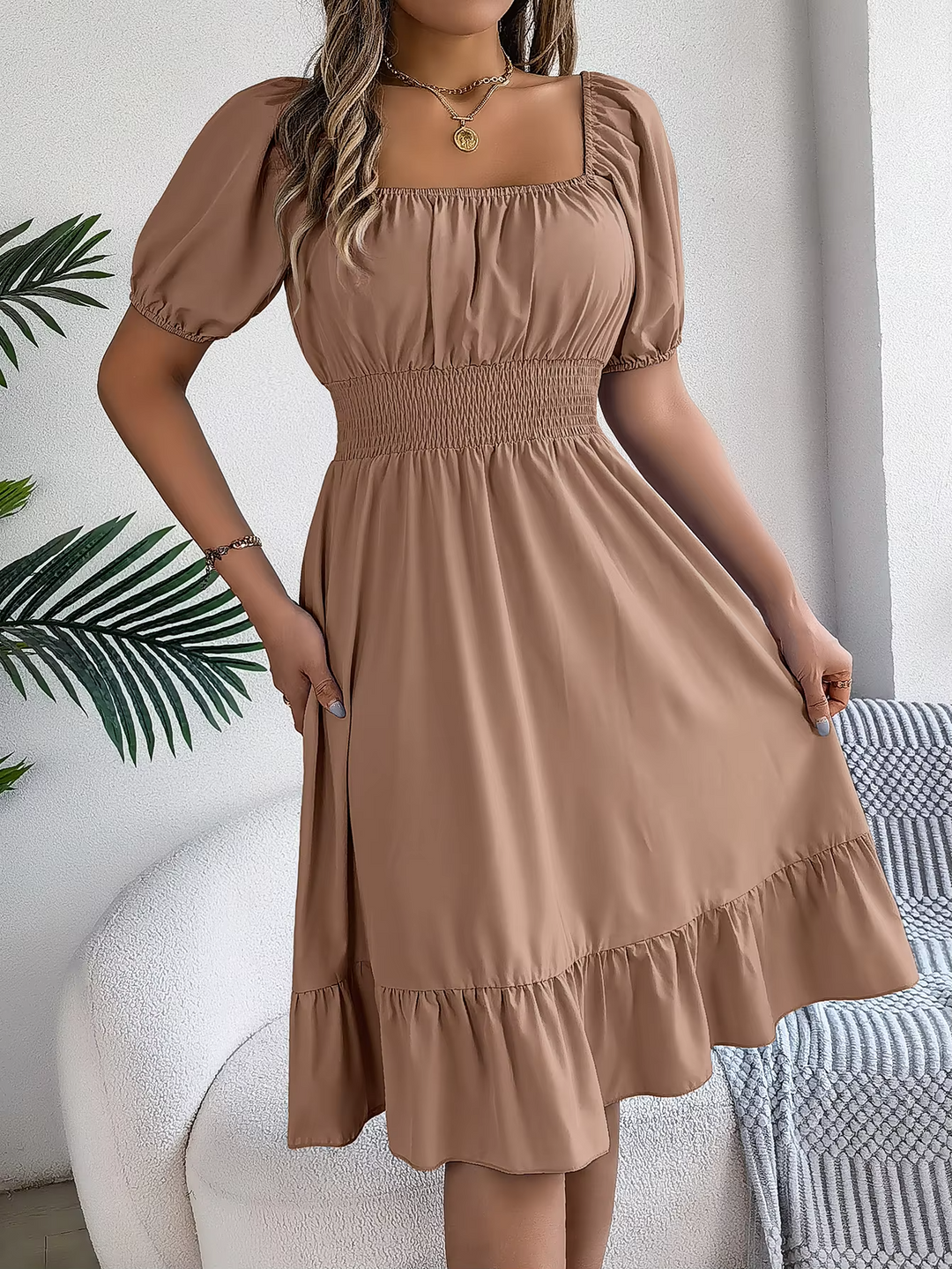 Riley™ - Stylish Short Sleeve V Neck Linen Dress