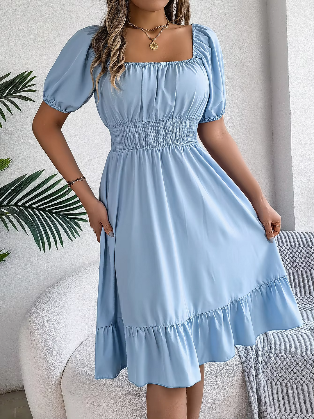 Riley™ - Stylish Short Sleeve V Neck Linen Dress