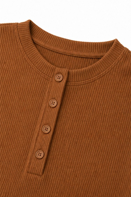 Corduvie Button-Up Corduroy-Look Henley Top - Elena Harper