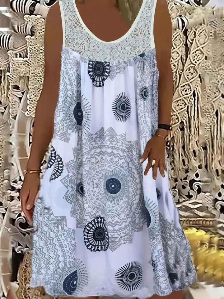 Allure - Embroidered Dress with Tile Print