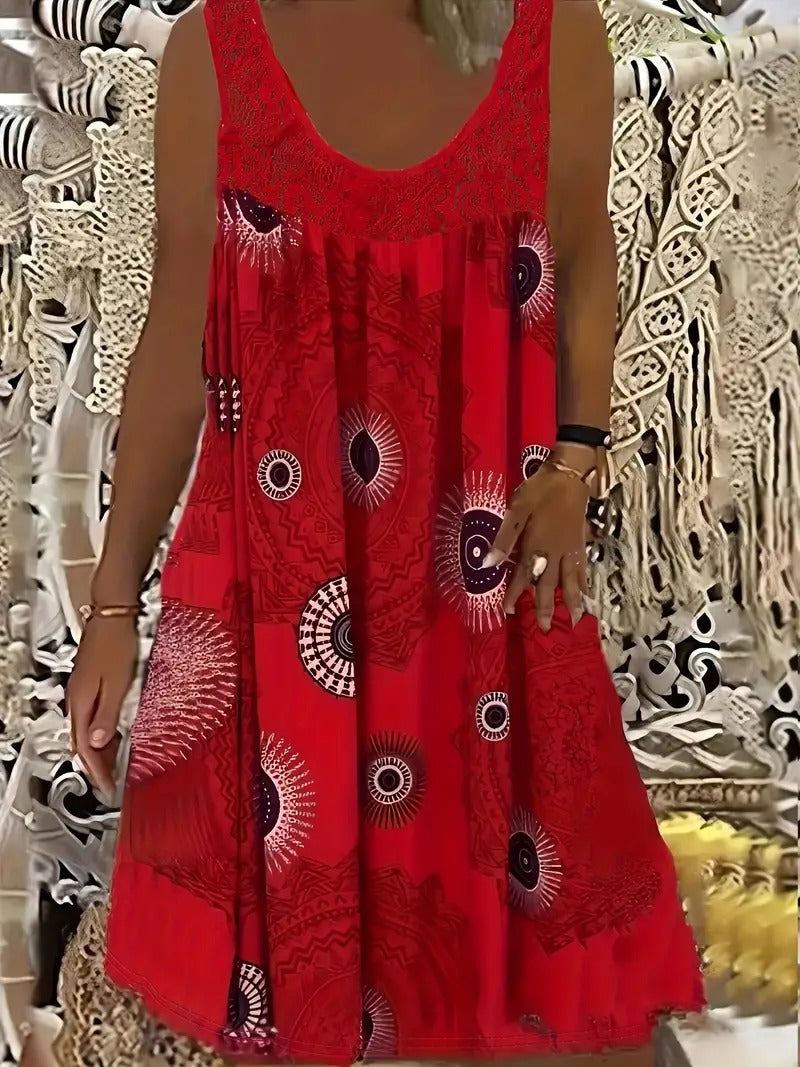 Allure - Embroidered Dress with Tile Print