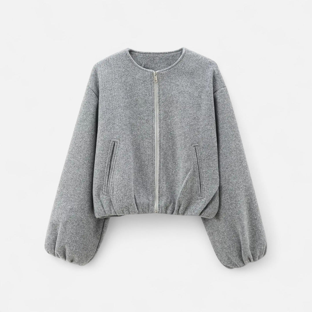 Women's Retro Zip Bomber Jacket – Round Neck, Casual Urban Style