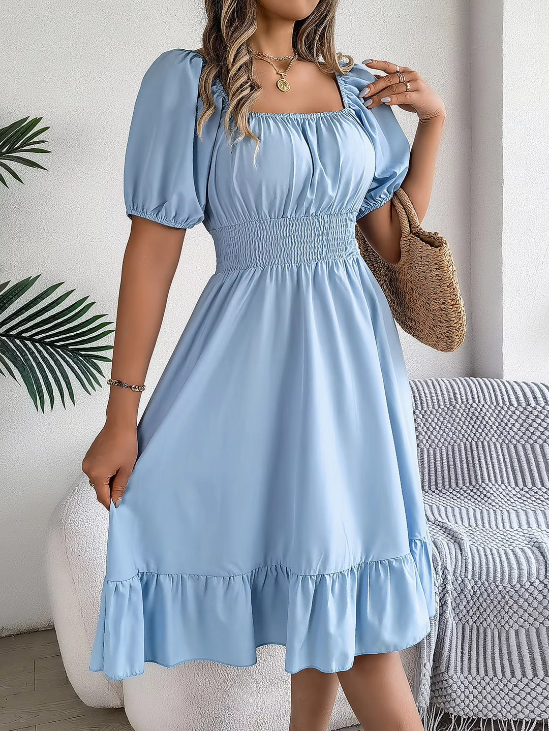 Riley™ - Stylish Short Sleeve V Neck Linen Dress
