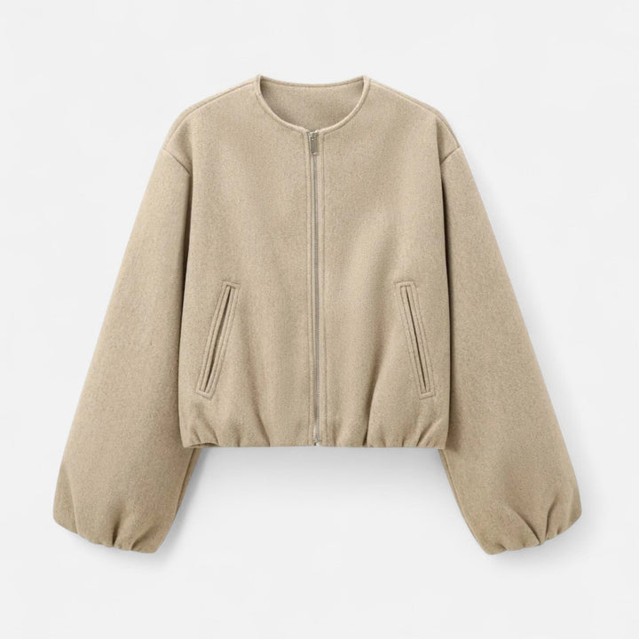 Women's Retro Zip Bomber Jacket – Round Neck, Casual Urban Style