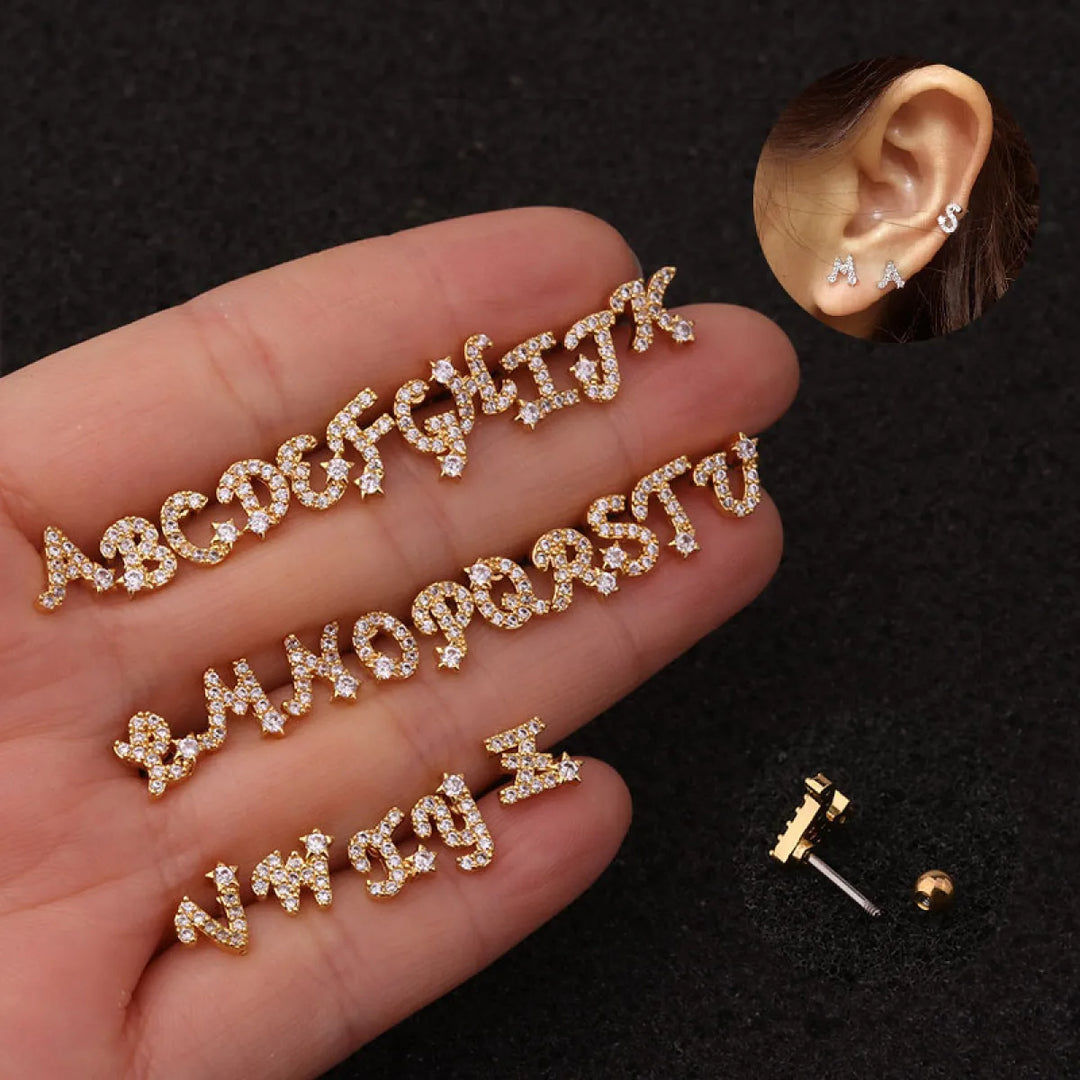 Initial Earrings Fine Personalized Design, view 3 - Elena Harper