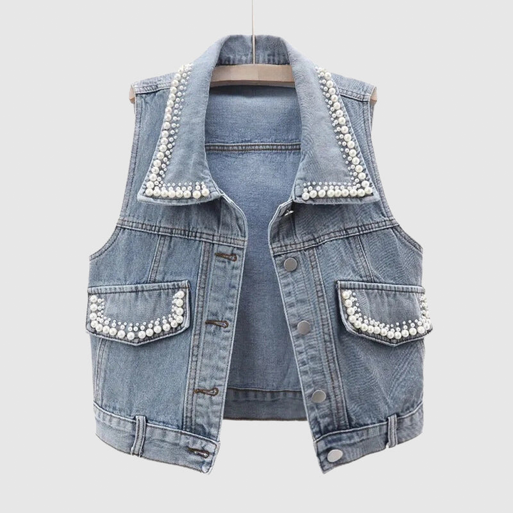 Lexy Denim Vest with Pearls - Elena Harper