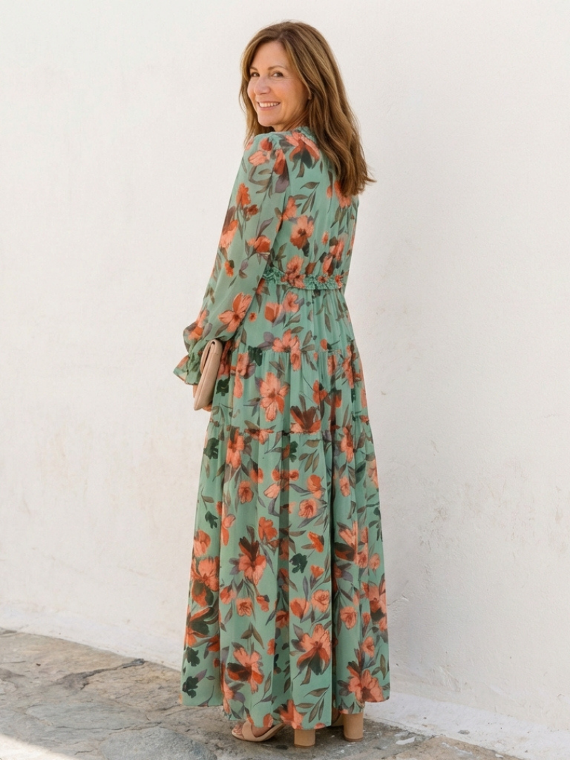 Elena Long Sleeve V Neck Floral Maxi Dress - Elena Harper