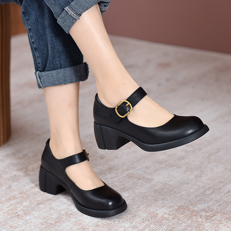 Verity - Classic Vintage Leather Round Toe Shoes