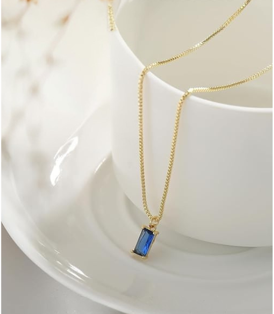 Elegant white gold necklace with sapphire pendant, view 3 - Elena Harper