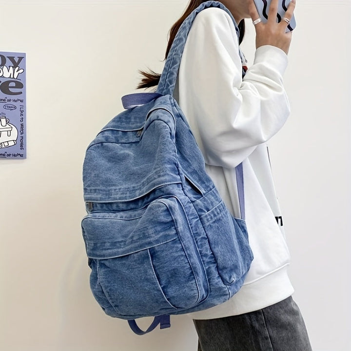 Casual Denim Backpack – Trendy and Versatile Travel Bag for Men and Women