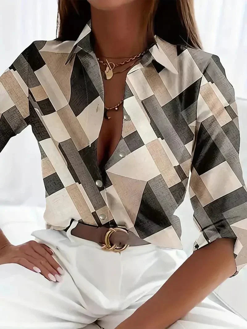 Trendy Women's Blouse with Abstract Pattern and Button Placket Marlene, view 2 - Elena Harper