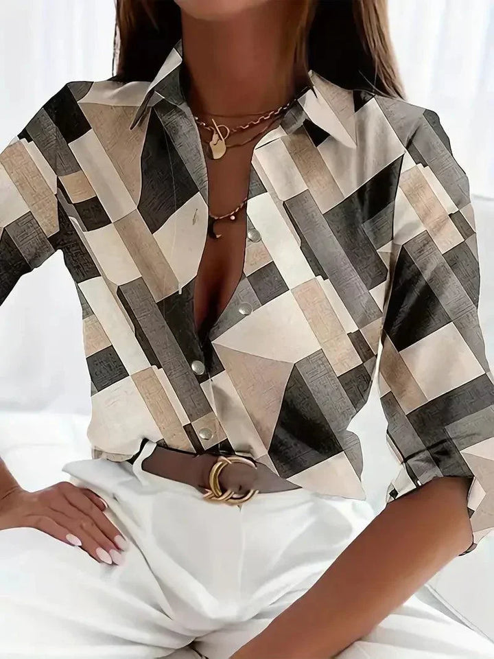 Trendy Women's Blouse with Abstract Pattern and Button Placket Marlene, view 2 - Elena Harper