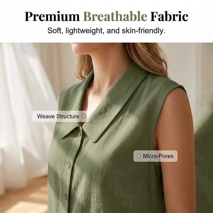 Women's Sleeveless V-Neck Blouse with Elegant Buttons