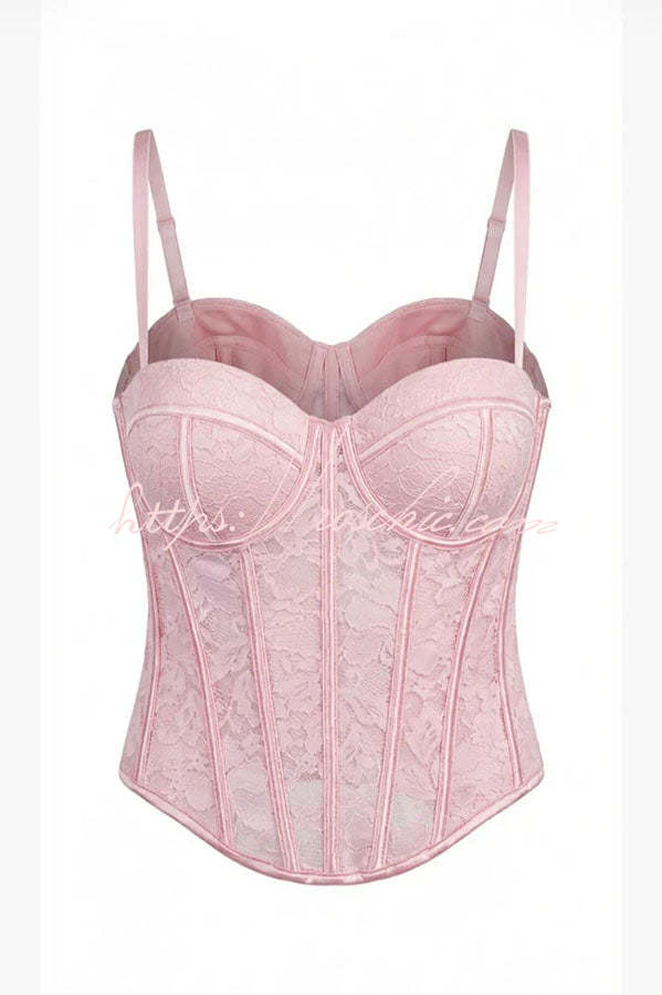 Pure Romance Raised Floral Lace Sweetheart Neck Corset Tank Top, view 9 - Elena Harper